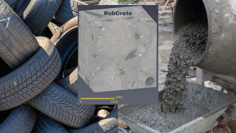 Inset: RubCrete made of shredded tyres and concrete. Credit: Prithvendra Singh Inset: RubCrete made of shredded tyres and concrete